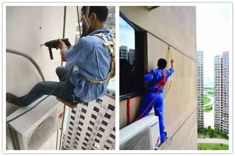 长沙中央空调安装师傅正在安装中央空调图